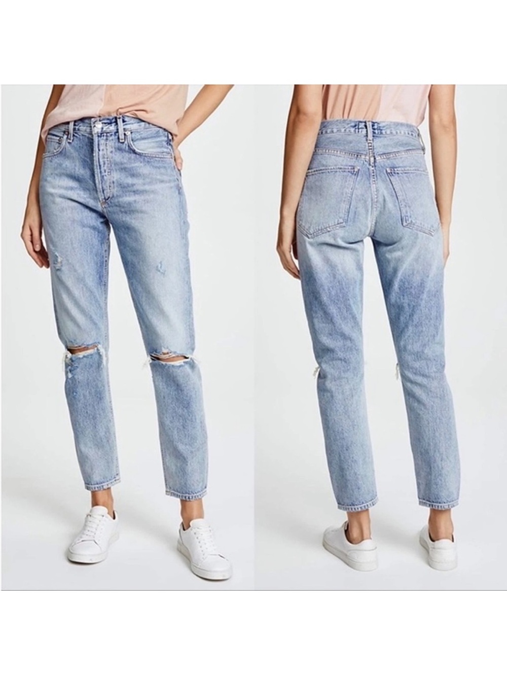 AGOLDE Jamie High Rise Classic Distressed Knee Jeans Button Fly Size 29